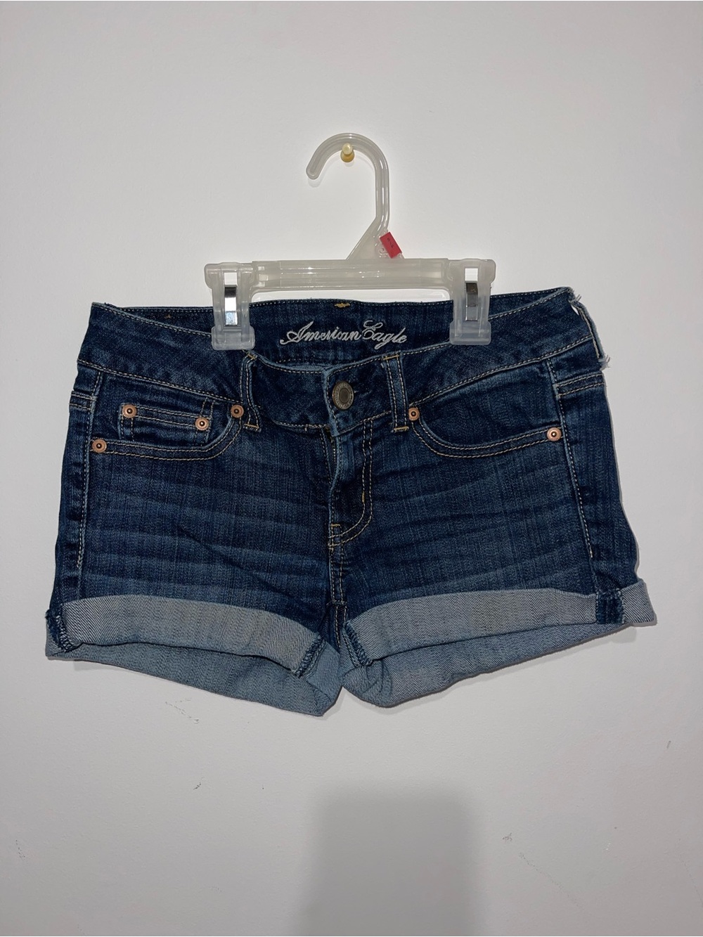 American Eagle Outfitters Dark Blue Rolled-Hem Denim Shorts